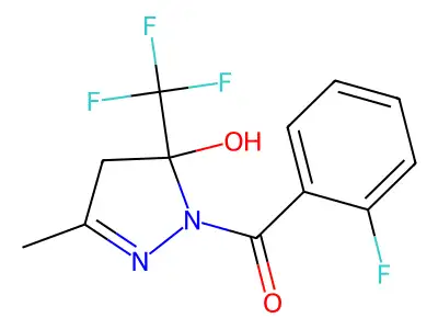 1-(2-fluorobenzoyl)-3-methyl-5-(trifluoromethyl)-4,5-dihydro-1H-pyrazol-5-ol structure