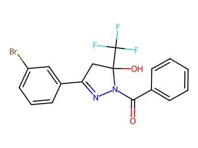 1-benzoyl-3-(3-bromophenyl)-5-(trifluoromethyl)-4,5-dihydro-1H-pyrazol-5-ol structure