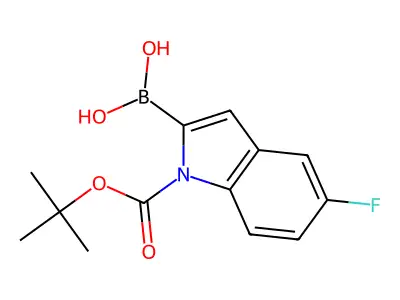 5-Fluoro-1H-indole-2-boronic acid, N-BOC protected structure