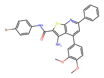 3-amino-N-(4-bromophenyl)-4-(3,4-dimethoxyphenyl)-6-phenylthieno[2,3-b]pyridine-2-carboxamide structure
