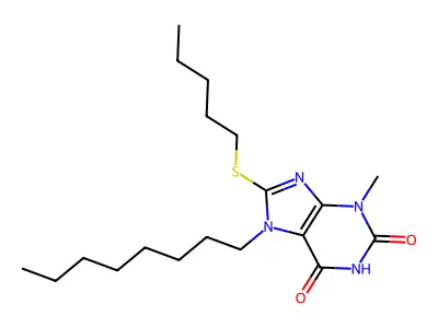 3-methyl-7-octyl-8-(pentylsulfanyl)-3,7-dihydro-1H-purine-2,6-dione structure