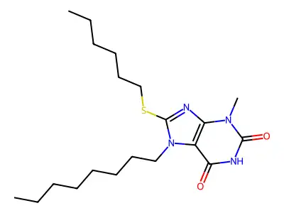8-(hexylsulfanyl)-3-methyl-7-octyl-3,7-dihydro-1H-purine-2,6-dione structure