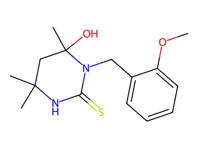 6-hydroxy-1-(2-methoxybenzyl)-4,4,6-trimethyltetrahydropyrimidine-2(1H)-thione structure