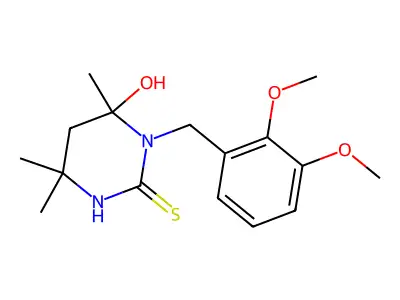 1-(2,3-dimethoxybenzyl)-6-hydroxy-4,4,6-trimethyltetrahydropyrimidine-2(1H)-thione structure