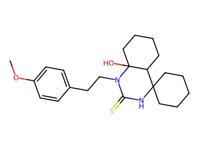 8a-hydroxy-1-[2-(4-methoxyphenyl)ethyl]spiro[3,4a,5,6,7,8-hexahydroquinazoline-4,1'-cyclohexane]-2-thione structure
