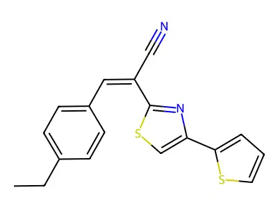 (Z)-3-(4-ethylphenyl)-2-(4-thiophen-2-yl-1,3-thiazol-2-yl)prop-2-enenitrile structure
