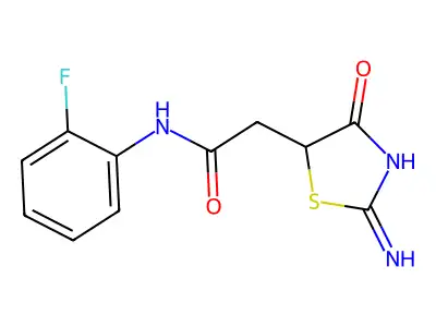 N-(2-fluorophenyl)-2-(2-imino-4-oxo-1,3-thiazolidin-5-yl)acetamide structure