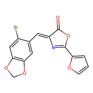 (4Z)-4-[(6-bromo-1,3-benzodioxol-5-yl)methylidene]-2-(furan-2-yl)-1,3-oxazol-5-one structure