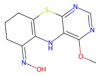 4-methoxy-5,7,8,9-tetrahydro-6H-pyrimido[4,5-b][1,4]benzothiazin-6-one oxime structure