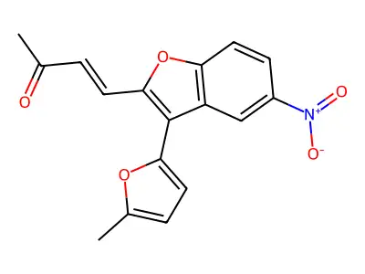 (E)-4-[3-(5-methylfuran-2-yl)-5-nitro-1-benzofuran-2-yl]but-3-en-2-one structure