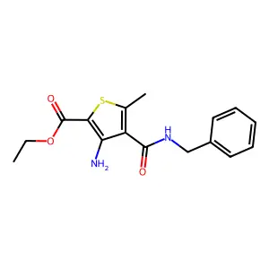 Ethyl 3-amino-4-(benzylcarbamoyl)-5-methylthiophene-2-carboxylate structure