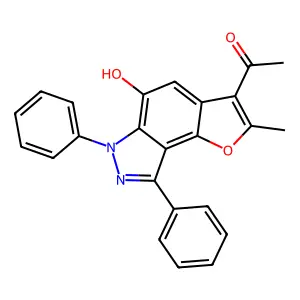1-(5-hydroxy-2-methyl-6,8-diphenyl-6H-furo[2,3-e]indazol-3-yl)ethanone structure