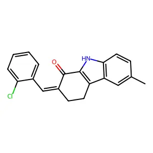 (2E)-2-[(2-chlorophenyl)methylidene]-6-methyl-4,9-dihydro-3H-carbazol-1-one structure