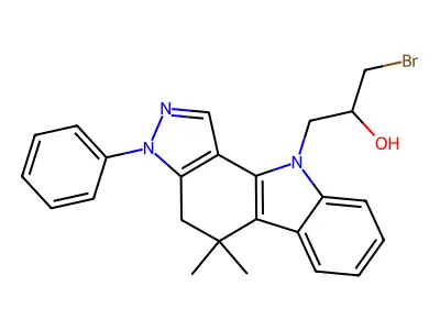 1-bromo-3-(5,5-dimethyl-3-phenyl-4H-pyrazolo[4,3-a]carbazol-10-yl)-2-propanol structure