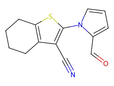 2-(2-formyl-1H-pyrrol-1-yl)-4,5,6,7-tetrahydro-1-benzothiophene-3-carbonitrile structure