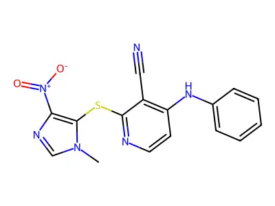 4-Anilino-2-(3-methyl-5-nitroimidazol-4-yl)sulfanylpyridine-3-carbonitrile structure