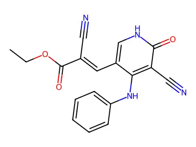 Ethyl 3-(4-anilino-5-cyano-6-oxo-1,6-dihydro-3-pyridinyl)-2-cyanoacrylate structure