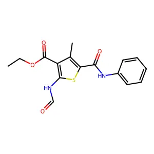 Ethyl 2-formamido-4-methyl-5-(phenylcarbamoyl)thiophene-3-carboxylate structure