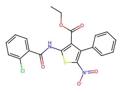 Ethyl 2-[(2-chlorobenzoyl)amino]-5-nitro-4-phenylthiophene-3-carboxylate structure