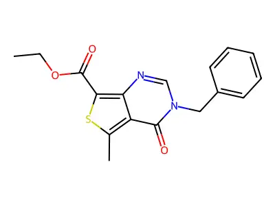 Ethyl 3-benzyl-5-methyl-4-oxo-3,4-dihydrothieno[3,4-d]pyrimidine-7-carboxylate structure