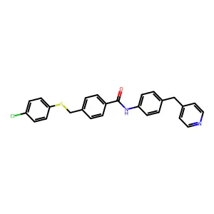 4-[(4-chlorophenyl)sulfanylmethyl]-N-[4-(pyridin-4-ylmethyl)phenyl]benzamide structure