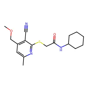 2-[3-cyano-4-(methoxymethyl)-6-methylpyridin-2-yl]sulfanyl-N-cyclohexylacetamide structure