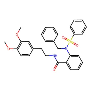 2-[benzenesulfonyl(benzyl)amino]-N-[2-(3,4-dimethoxyphenyl)ethyl]benzamide structure