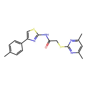 2-(4,6-dimethylpyrimidin-2-yl)sulfanyl-N-[4-(4-methylphenyl)-1,3-thiazol-2-yl]acetamide structure