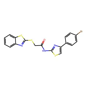 2-(1,3-benzothiazol-2-ylsulfanyl)-N-[4-(4-bromophenyl)-1,3-thiazol-2-yl]acetamide structure