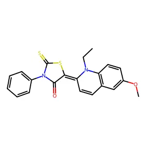 (5E)-5-(1-ethyl-6-methoxyquinolin-2-ylidene)-3-phenyl-2-sulfanylidene-1,3-thiazolidin-4-one structure