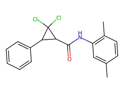 2,2-dichloro-N-(2,5-dimethylphenyl)-3-phenylcyclopropanecarboxamide structure