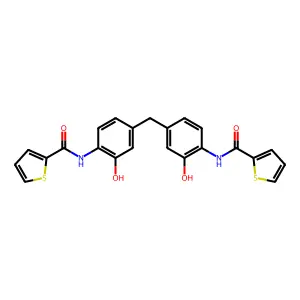 N,N'-[methanediylbis(2-hydroxybenzene-4,1-diyl)]dithiophene-2-carboxamide structure