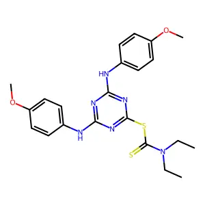 4,6-Bis((4-methoxyphenyl)amino)-1,3,5-triazin-2-yl diethylcarbamodithioate structure
