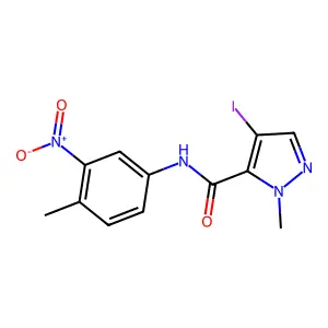 4-iodo-1-methyl-N-(4-methyl-3-nitrophenyl)-1H-pyrazole-5-carboxamide structure