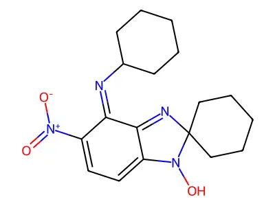 N-cyclohexyl-1-hydroxy-5-nitro-4-spiro[benzimidazole-2,1'-cyclohexane]imine structure