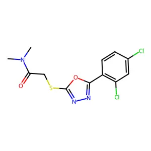 2-[[5-(2,4-dichlorophenyl)-1,3,4-oxadiazol-2-yl]sulfanyl]-N,N-dimethylacetamide structure