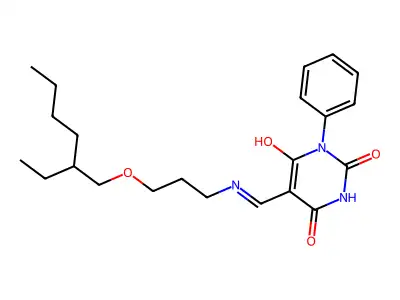 (5Z)-5-[({3-[(2-ethylhexyl)oxy]propyl}amino)methylidene]-1-phenylpyrimidine-2,4,6(1H,3H,5H)-trione structure