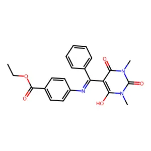 ethyl 4-[[(1,3-dimethyl-2,4,6-trioxo-1,3-diazinan-5-ylidene)-phenylmethyl]amino]benzoate structure