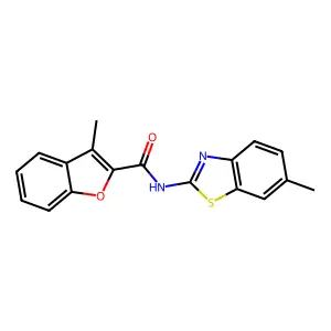 3-methyl-N-(6-methyl-1,3-benzothiazol-2-yl)-1-benzofuran-2-carboxamide structure