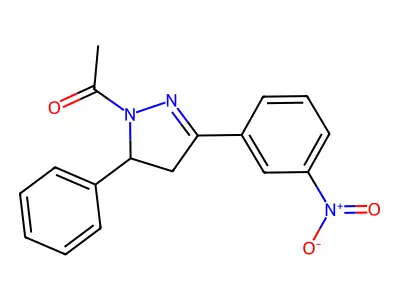 1-acetyl-3-{3-nitrophenyl}-5-phenyl-4,5-dihydro-1H-pyrazole structure