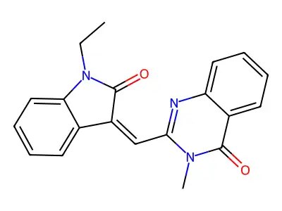 2-[(Z)-(1-ethyl-2-oxoindol-3-ylidene)methyl]-3-methylquinazolin-4-one structure