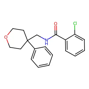 2-chloro-N-((4-phenyltetrahydro-2H-pyran-4-yl)methyl)benzamide structure