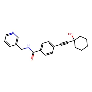 4-[2-(1-hydroxycyclohexyl)ethynyl]-N-(pyridin-3-ylmethyl)benzamide structure