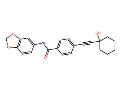 N-(1,3-benzodioxol-5-yl)-4-[(1-hydroxycyclohexyl)ethynyl]benzamide structure