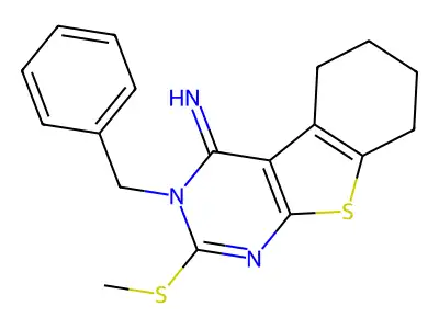 3-benzyl-2-(methylsulfanyl)-5,6,7,8-tetrahydro[1]benzothieno[2,3-d]pyrimidin-4(3H)-imine structure