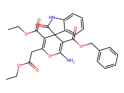 3-O'-benzyl 5-O'-ethyl 2'-amino-6'-(2-ethoxy-2-oxoethyl)-2-oxospiro[1H-indole-3,4'-pyran]-3',5'-dicarboxylate structure