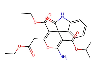 5-O'-ethyl 3-O'-propan-2-yl 2'-amino-6'-(2-ethoxy-2-oxoethyl)-2-oxospiro[1H-indole-3,4'-pyran]-3',5'-dicarboxylate structure