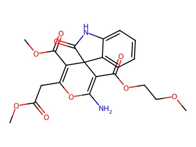3-O'-(2-methoxyethyl) 5-O'-methyl 2'-amino-6'-(2-methoxy-2-oxoethyl)-2-oxospiro[1H-indole-3,4'-pyran]-3',5'-dicarboxylate structure