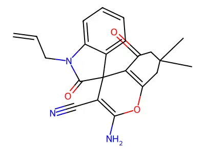 2-amino-7,7-dimethyl-2',5-dioxo-1'-prop-2-enylspiro[6,8-dihydrochromene-4,3'-indole]-3-carbonitrile structure