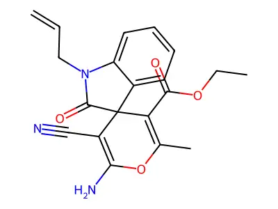 ethyl 6'-amino-5'-cyano-2'-methyl-2-oxo-1-prop-2-enylspiro[indole-3,4'-pyran]-3'-carboxylate structure